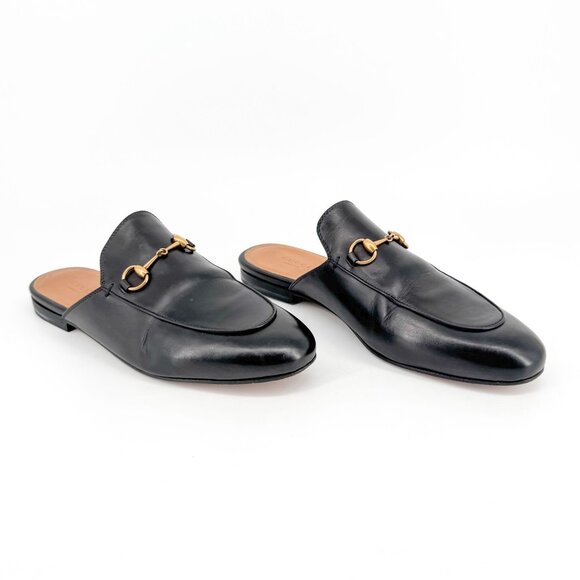 Gucci Princetown Black Leather Horsebit Loafer Mule Flats Size 40 US 10 Women's - Picture 1 of 15